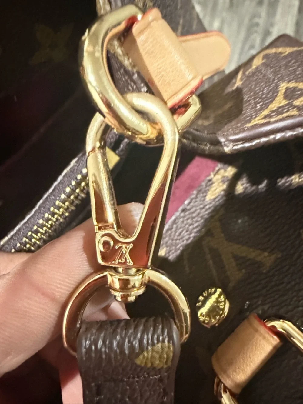 Louis Vuitton Monogram Canvas Satchel with Tan Handles and Red Trim